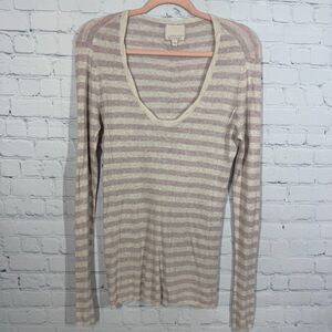 Banana Republic Heritage Sweater Women Large Stripe Deep V Neck Academia Y2K